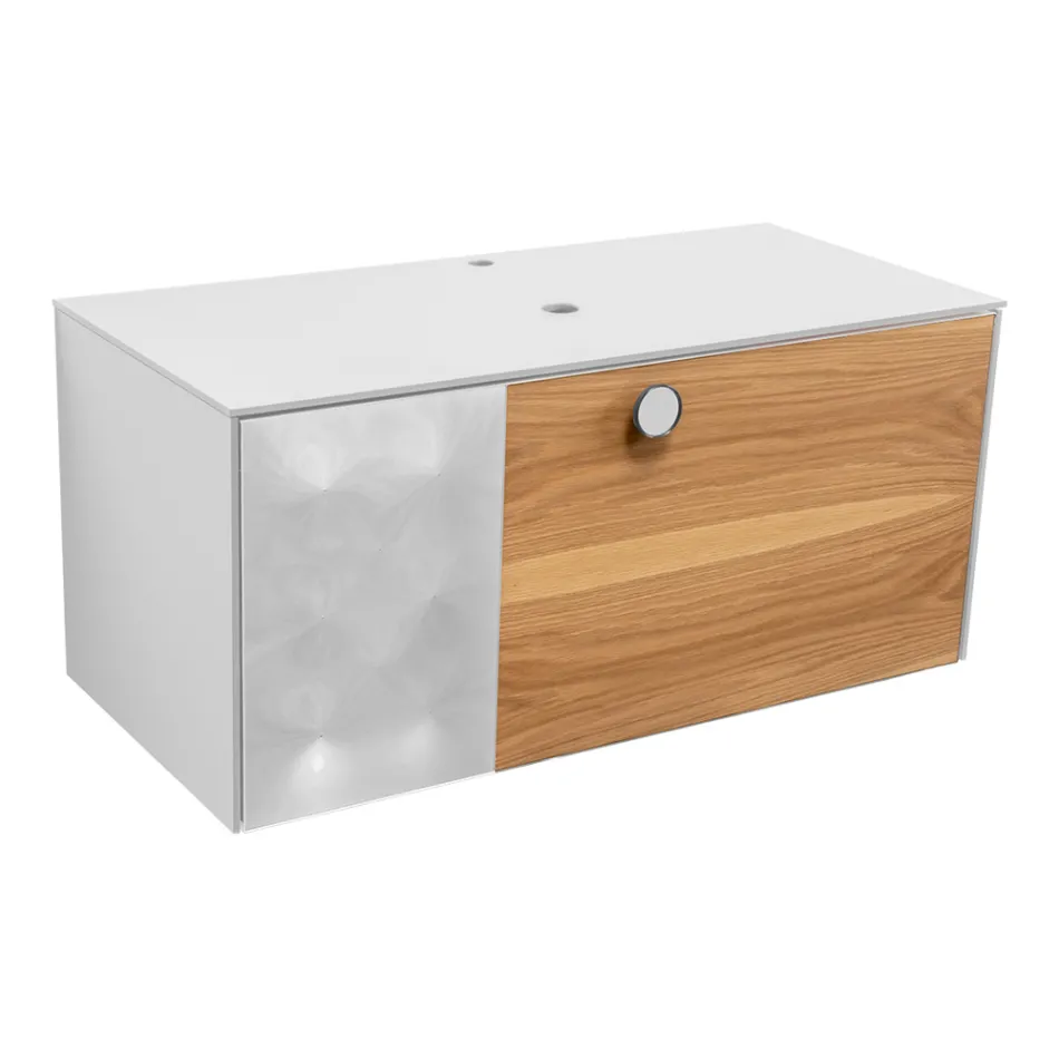 100 cm Wand-Badezimmerschrank aus 8 mm gehärtetem Glas und europäischer Eiche – Excelsior Viadurini