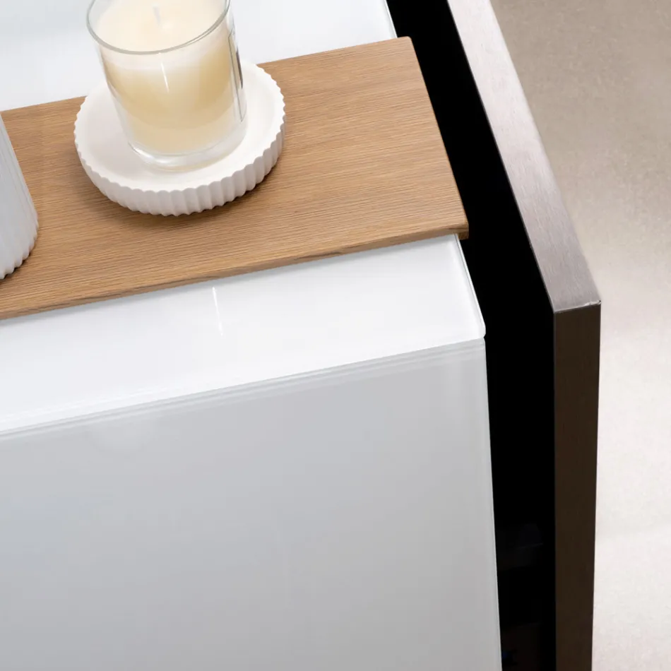 100 cm Wand-Badezimmerschrank aus 8 mm gehärtetem Glas und europäischer Eiche – Excelsior Viadurini