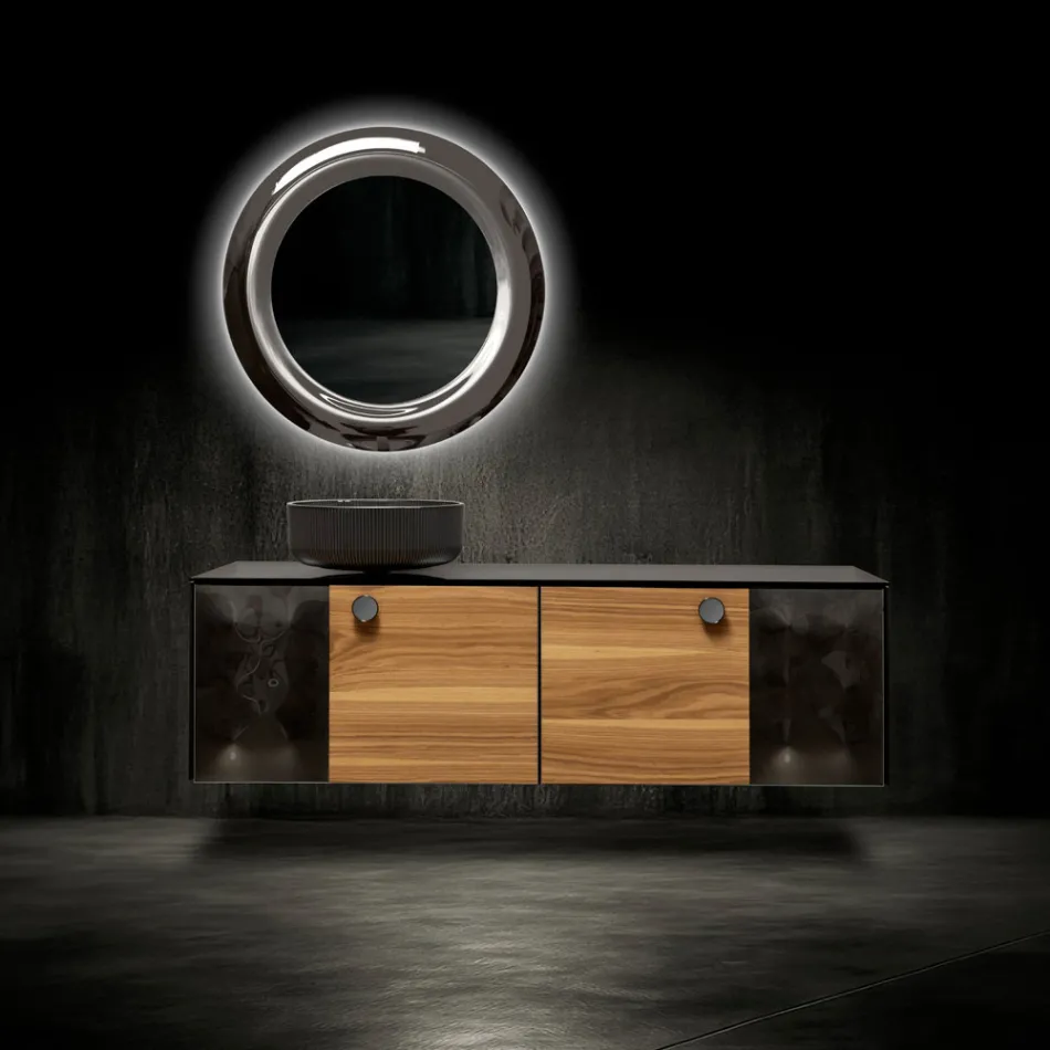 160 cm Wand-Badezimmerschrank aus 8 mm gehärtetem Glas und europäischer Eiche – Excelsior Viadurini