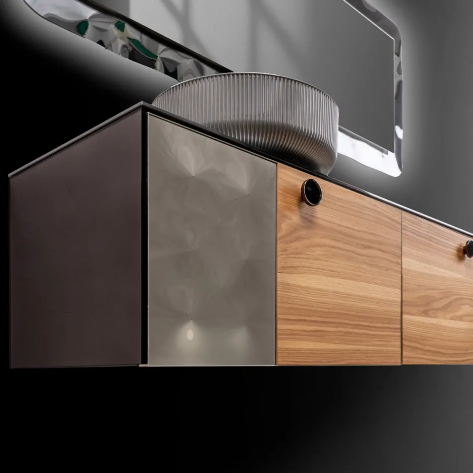 160 cm Wand-Badezimmerschrank aus 8 mm gehärtetem Glas und europäischer Eiche – Excelsior Viadurini