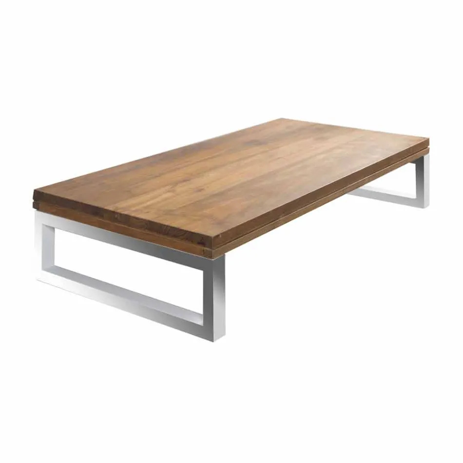 Hängender Badezimmerschrank aus Teakholz mit Handtuchhalter aus Edelstahl - Saverno Viadurini