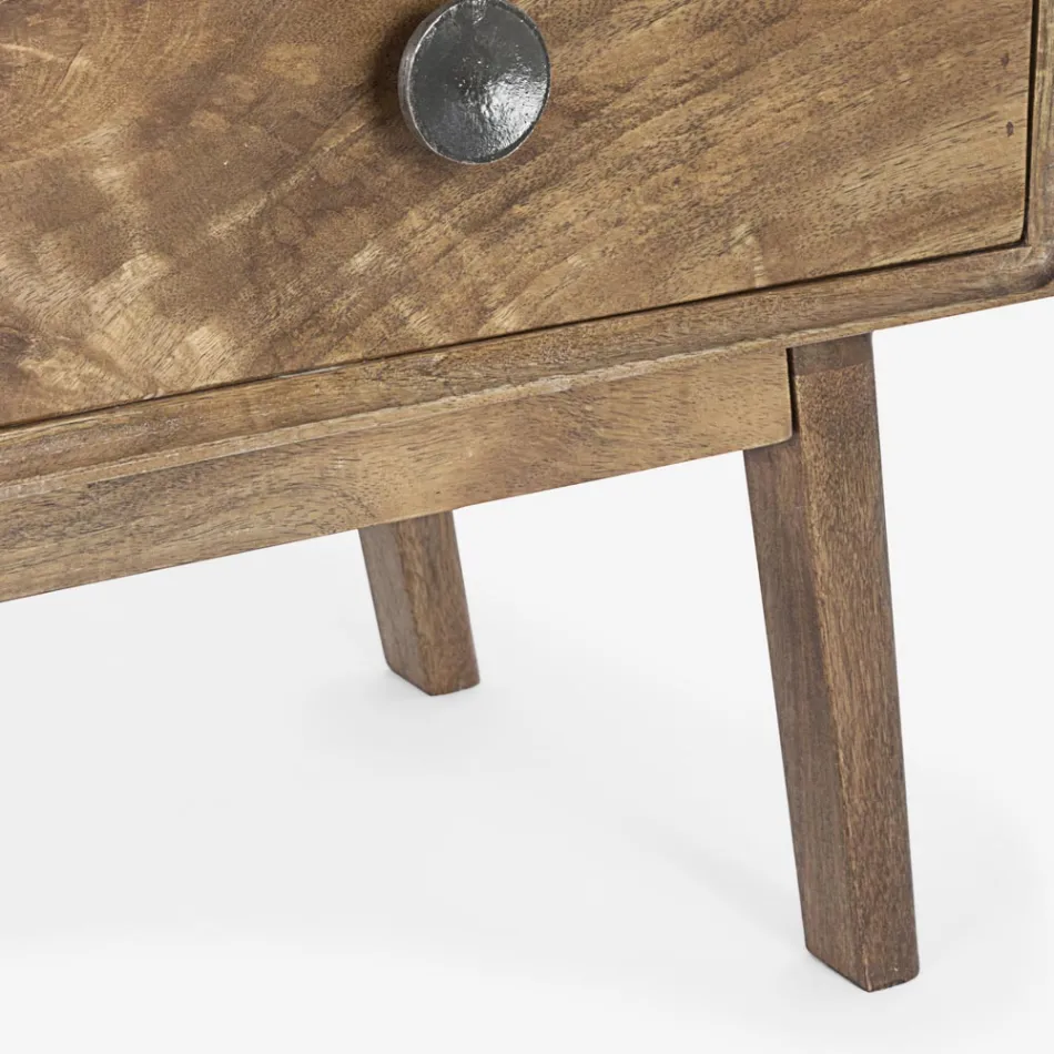 Mobiles Sideboard 2 Türen 3 Schubladen aus Vintage Mangoholz - Desiderio Viadurini