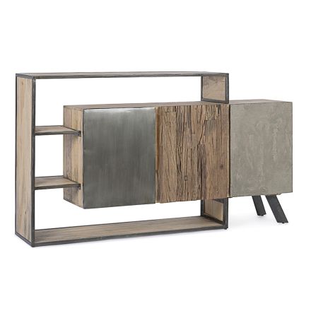 Mobiles Sideboard 3 Türen aus Mangoholz und Stahl Homemotion - Signorino Viadurini