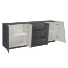 Mobiles Sideboard 4 Türen 3 Schubladen in glänzend weißem Holz oder Schiefer - Joris Viadurini
