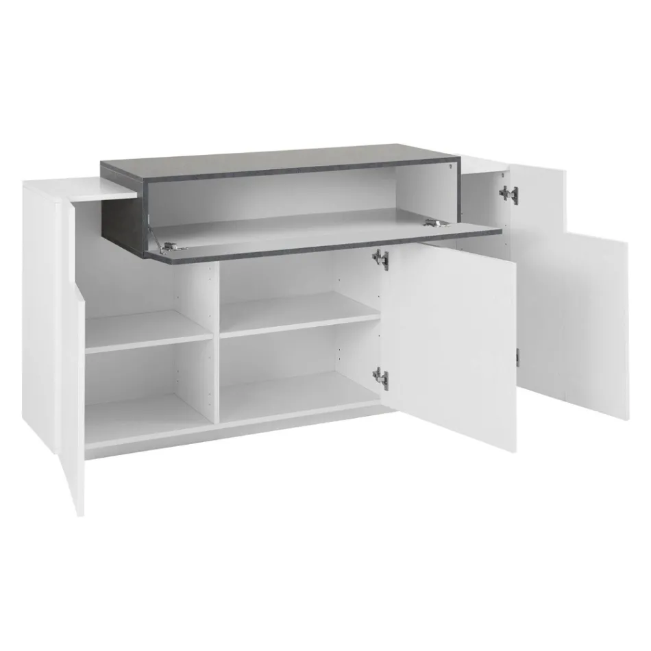 Mobiles Sideboard 4 Türen Weiß und Anthrazit Holz, Zement oder Ahorn - Therese Viadurini