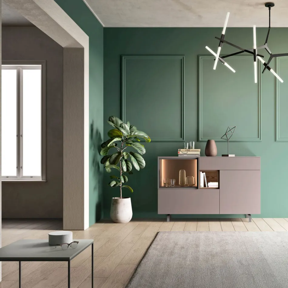 Eingangs- oder Wohnzimmer-Sideboard aus ökologischem Holz und Luxusglas - Bruno Viadurini