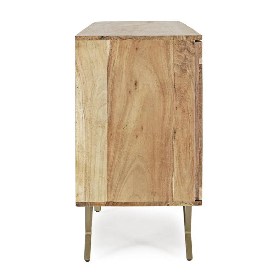Mobiles Sideboard aus Akazienholz 3 Türen Ethnisches Design Homemotion - Carla Viadurini