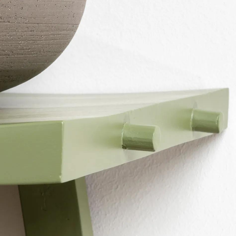 Freistehender Badezimmerschrank mit Teak-Finish und großer grüner Ablage - Raomi Viadurini