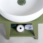 Freistehender Badezimmerschrank mit Teak-Finish und großer grüner Ablage - Raomi Viadurini