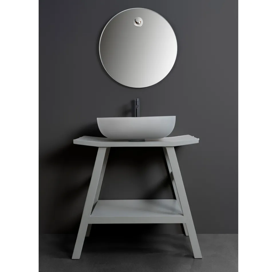 Freistehender Badezimmerschrank mit Teak-Finish in Naturgrau – Rosshaar Viadurini