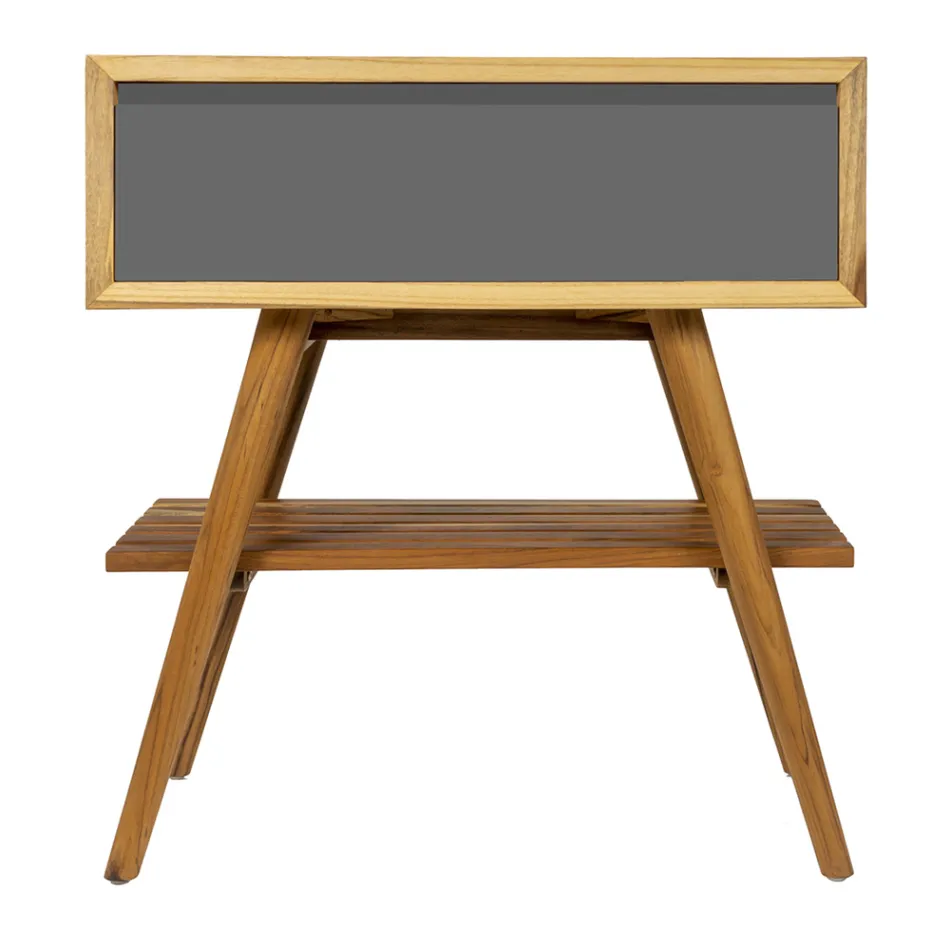 Freistehender Badezimmerschrank aus natürlichem Teakholz mit grauer Farbunterstützung - Gatien Viadurini