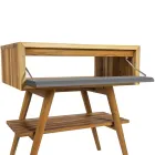 Freistehender Badezimmerschrank aus natürlichem Teakholz mit grauer Farbunterstützung - Gatien Viadurini