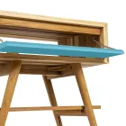 Bodenstehender blauer Badezimmerschrank aus natürlichem Teakholz mit farbiger Schublade - Gatien Viadurini