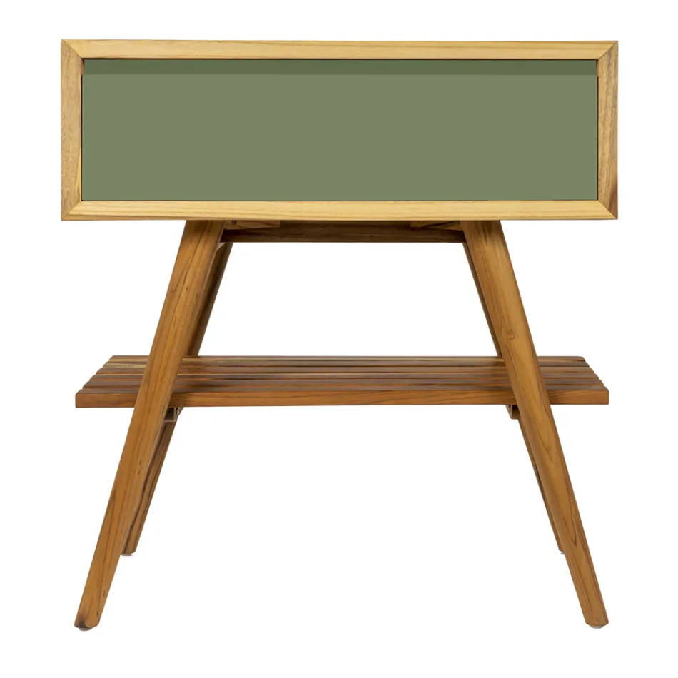 Badezimmerschrank mit Holzoberfläche und grüner Kommode - Gatien Viadurini