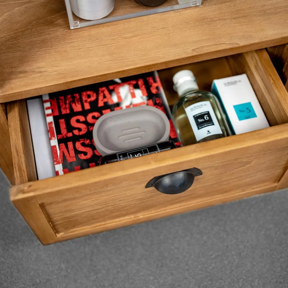 Freistehender Badezimmerschrank aus Teakholz mit zwei Schubladen – Frangipani Viadurini