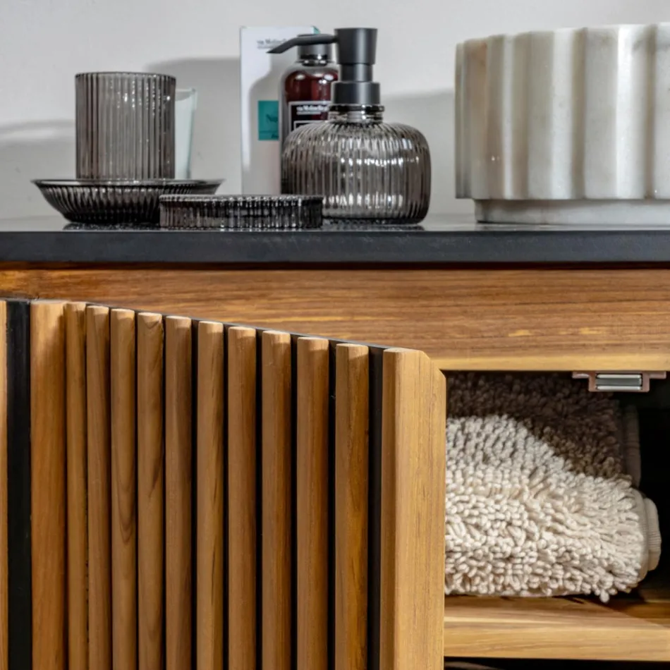 Handgefertigter Badezimmerschrank aus massivem Teakholz und Mahagoni – Heliconia Viadurini