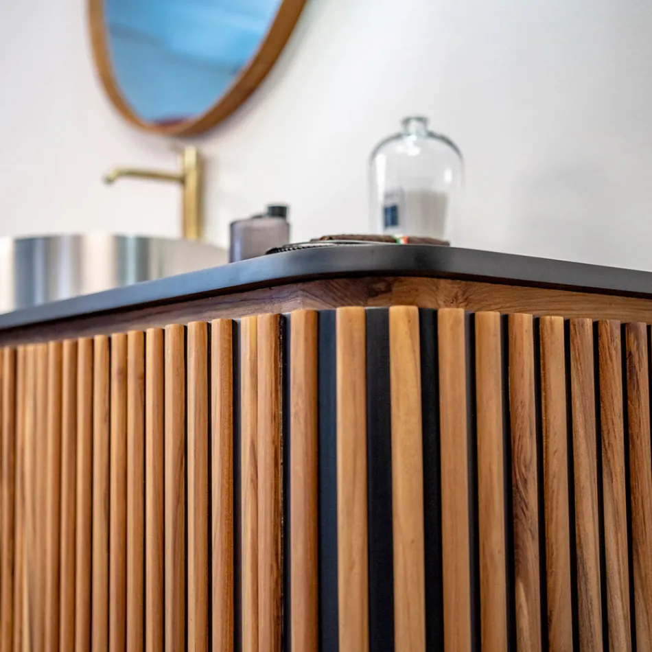 Handgefertigter Badezimmerschrank aus massivem Teakholz und Mahagoni – Heliconia Viadurini