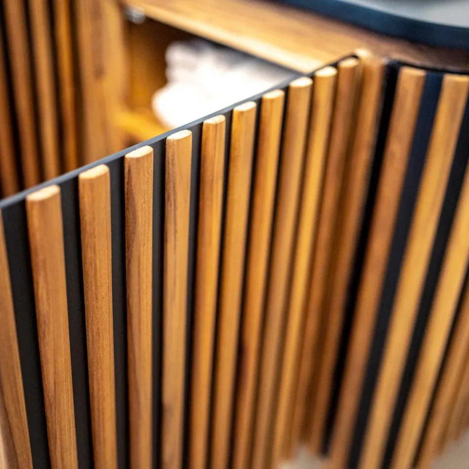 Handgefertigter Badezimmerschrank aus massivem Teakholz und Mahagoni – Heliconia Viadurini