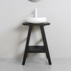 Moderner Badezimmerschrank aus Teakholz mit halbgebogener schwarzer Platte - Raomi Viadurini
