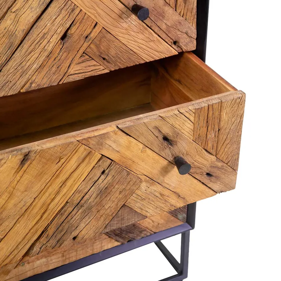 Schwarzer Metall-Wohnzimmerschrank mit 3 Holzschubladen - Wreck Viadurini