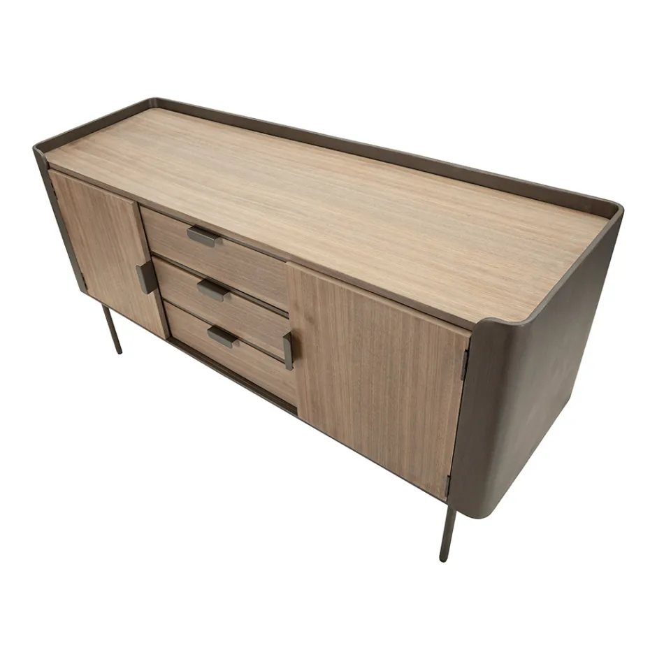 Schrank aus Tannenholz und Grauguss mit 3 Schubladen und 2 Türen - Cooper Viadurini