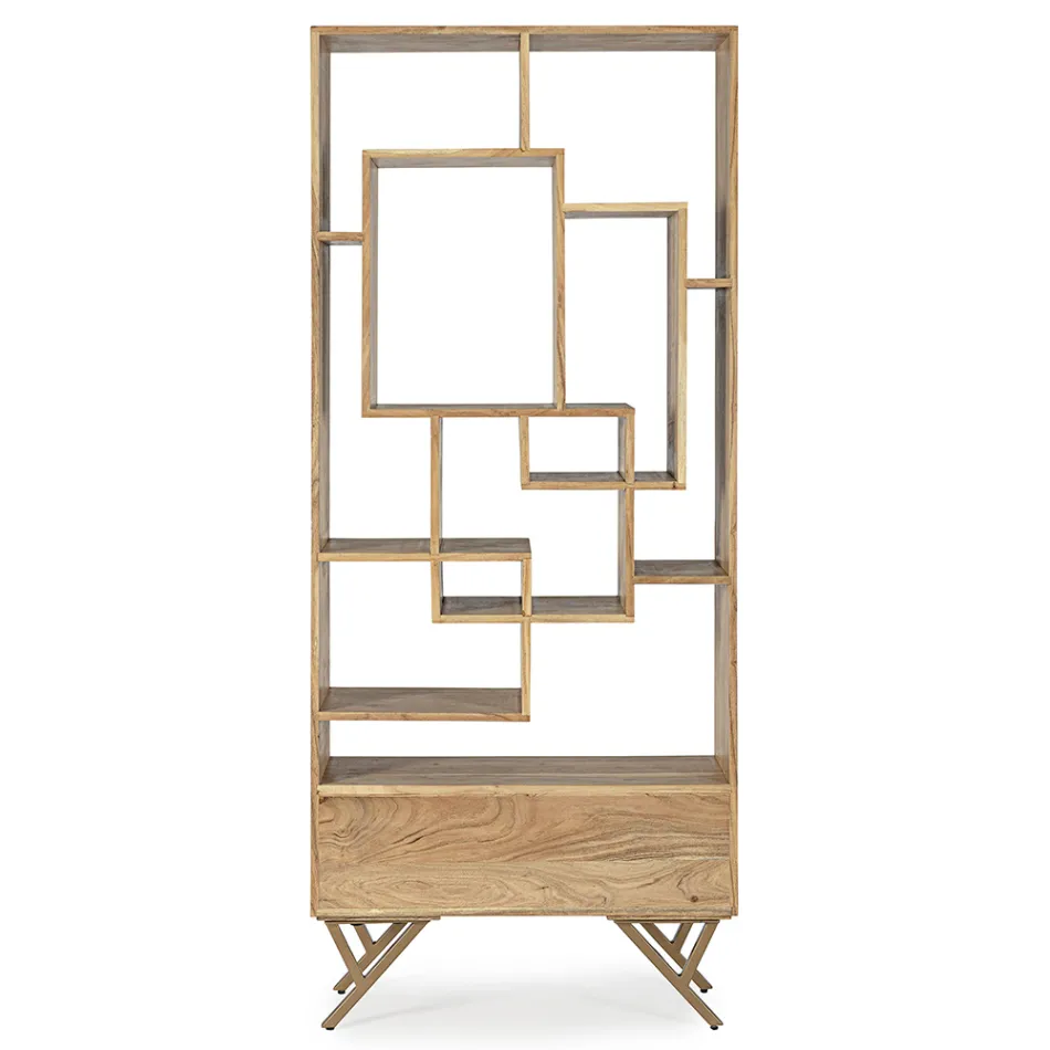 Bücherregal für Wohnzimmer aus Akazienholz und Homemotion-Schublade - Auriel Viadurini