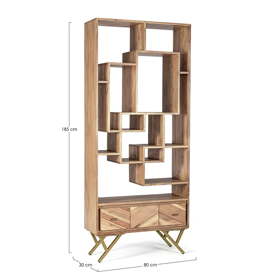 Bücherregal für Wohnzimmer aus Akazienholz und Homemotion-Schublade - Auriel Viadurini