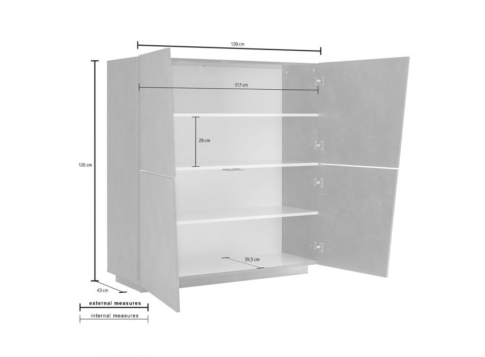 Hohes Sideboard mit 4 Türen aus Melaminholz in Weiß oder Schiefer - Joris Viadurini
