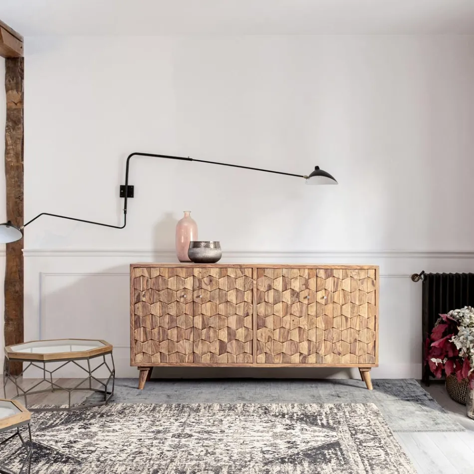 Möbel-Sideboard im Sheesham-Holz-Design mit 4 Türen Homemotion - Fregene Viadurini