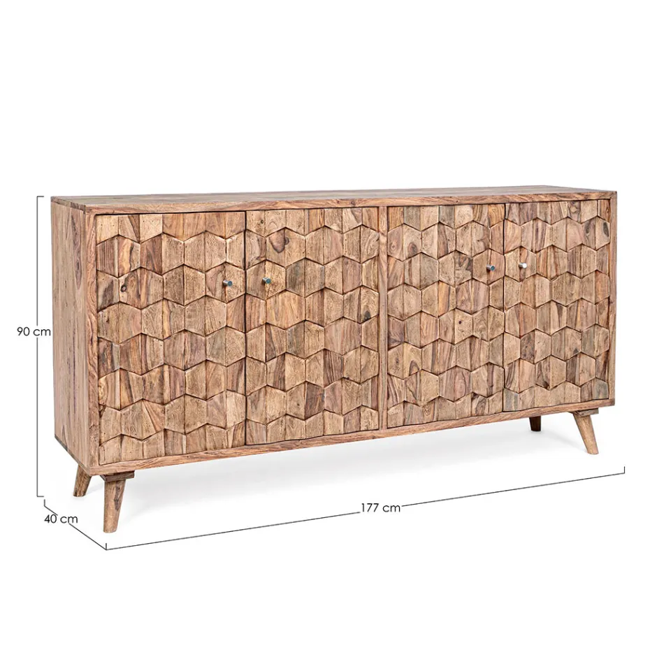 Möbel-Sideboard im Sheesham-Holz-Design mit 4 Türen Homemotion - Fregene Viadurini