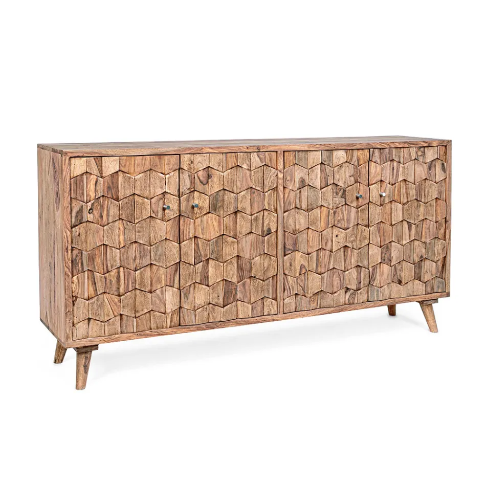 Möbel-Sideboard im Sheesham-Holz-Design mit 4 Türen Homemotion - Fregene Viadurini