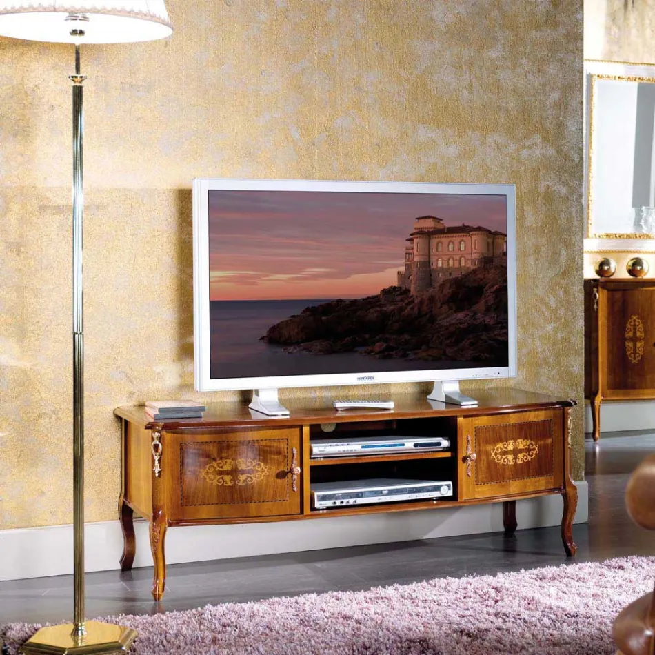 Klassischer TV-Ständer aus Holz mit Intarsien Made in Italy - Katerine Viadurini