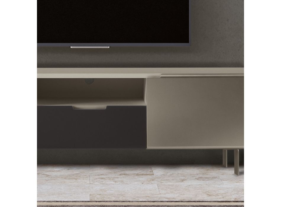 TV-Schrank mit 2 Türen und 1 Schublade in Nickel- und Carbon-Finish – Inga Viadurini