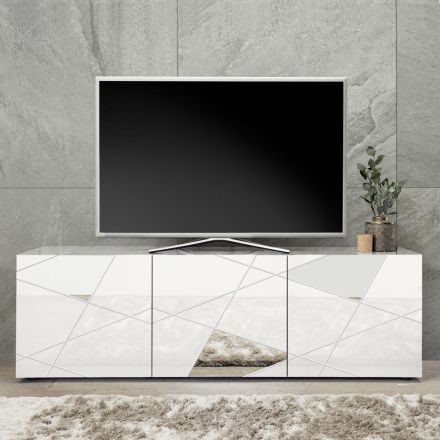 TV-Ständer mit 3 Türen, Siebdruck und Spiegel, hergestellt in Italien – Effe Viadurini
