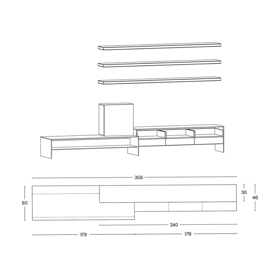 TV-Ständer mit 3 Regalen und aufklappbarem Behälter, hergestellt in Italien – römisch Viadurini