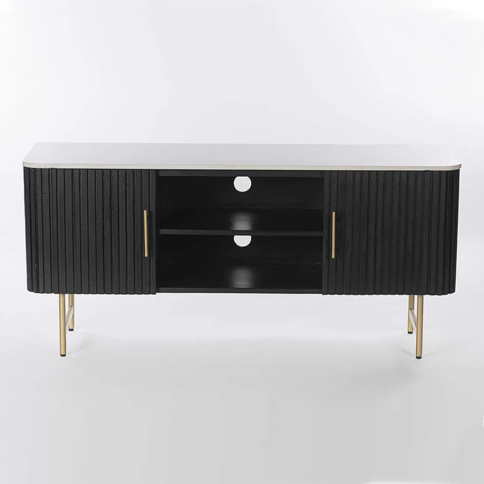 TV-Ständer mit Marmorplatte und Mangoholzrahmen - Fisherman Viadurini