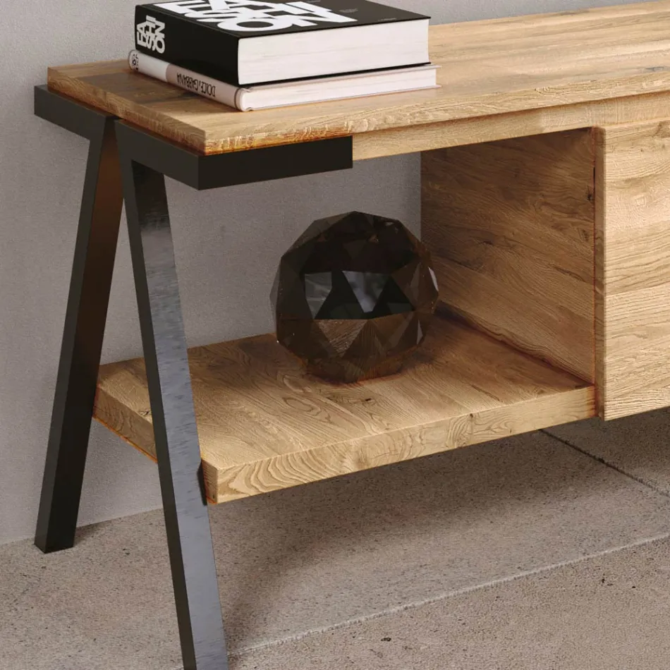 TV-Ständer aus geknotetem Eichenholz und Metall Made in Italy - Jennifer Viadurini