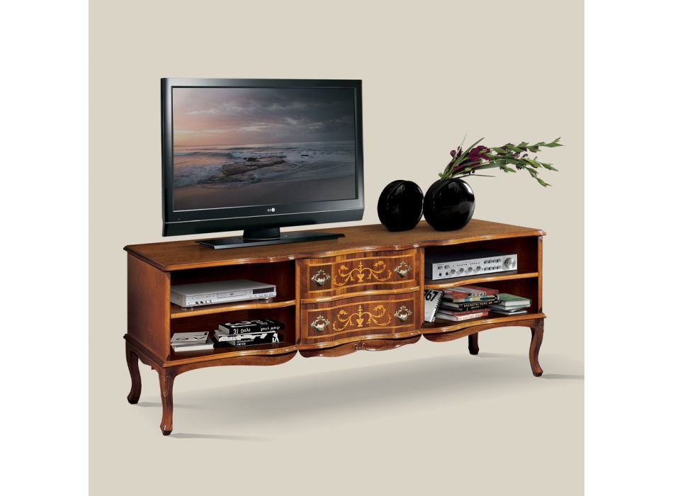 Klassisches TV-Möbel aus Holz mit Fächern und Schubladen Made in Italy - Prince Viadurini