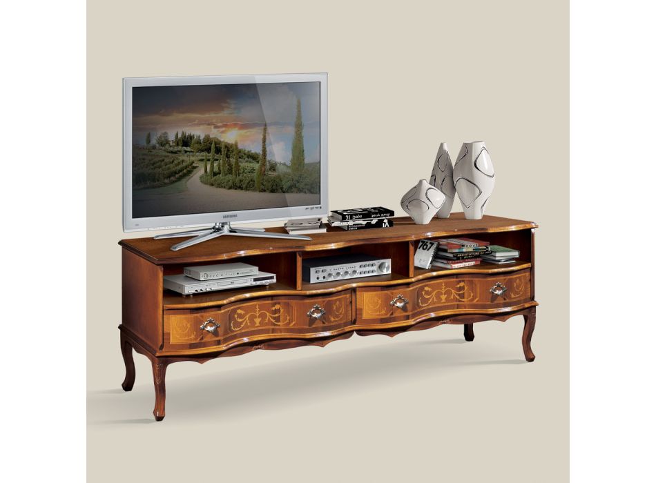 Klassisches TV-Möbel aus Holz mit Fächern und Schubladen Made in Italy - Prince Viadurini