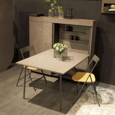 Multifunktionaler Drehschrank mit TV-Ständer und integriertem Tisch, hergestellt in Italien – Illusione Viadurini