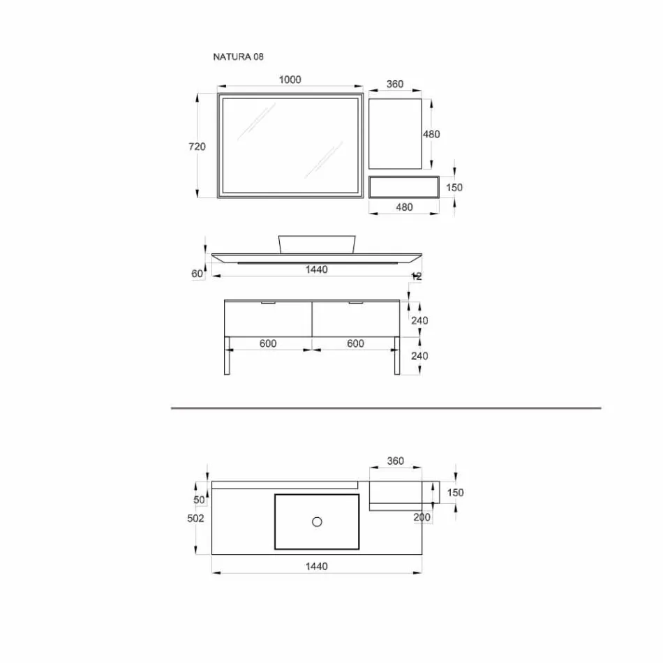 Luxus-Badezimmermöbel im modernen Design in Naturholz und Schwarz - Alide Viadurini