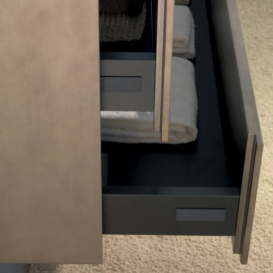 Hängende Badezimmermöbel aus Holz, Metall und Keramik B96 cm, Edel - Renga Viadurini