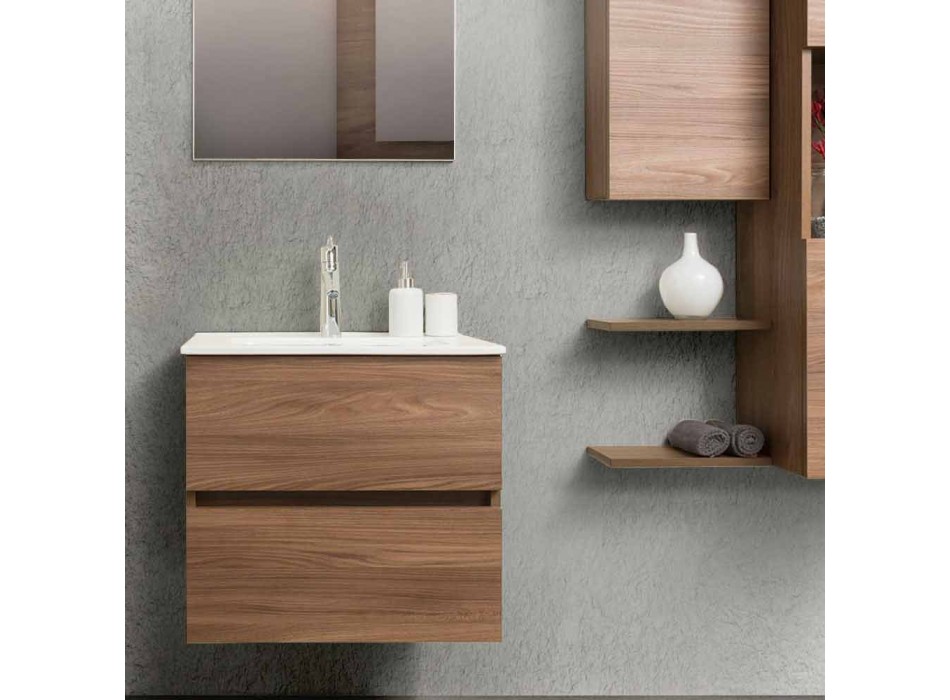 Hängende Design Badezimmermöbel in Melamin Nussbaum - Becky Viadurini