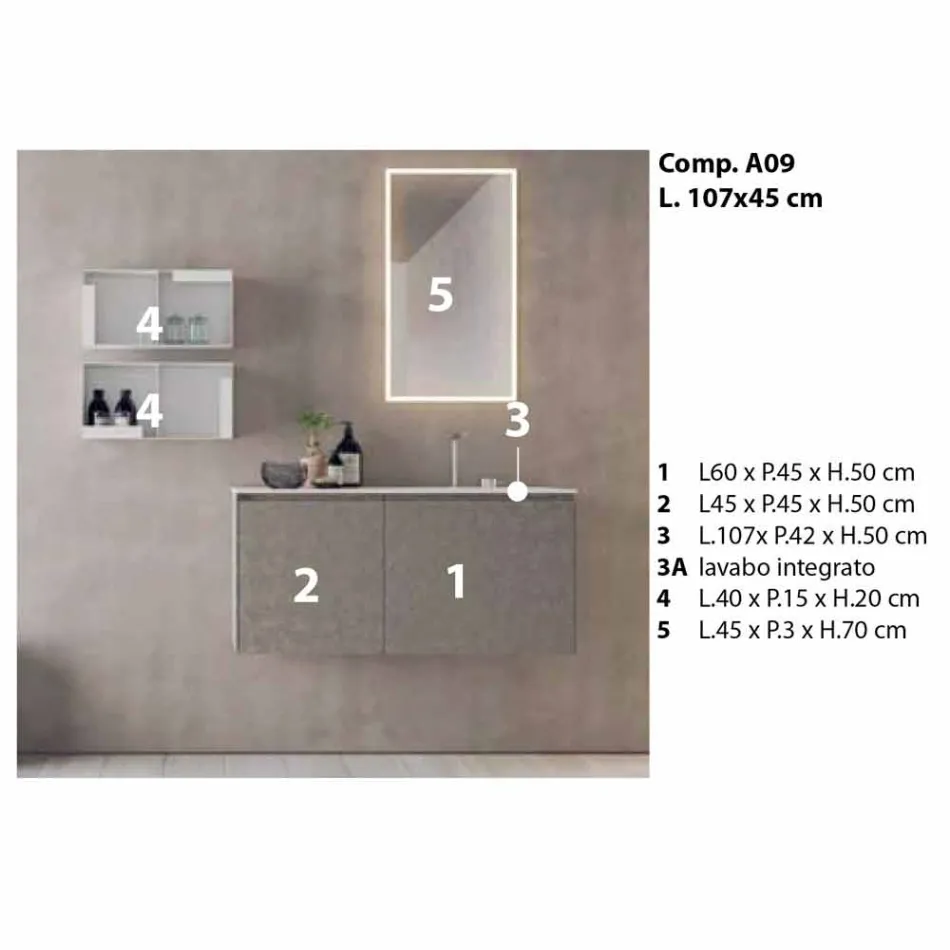 Hängende Designmöbel, moderne Badezimmerzusammensetzung - Callisi9 Viadurini