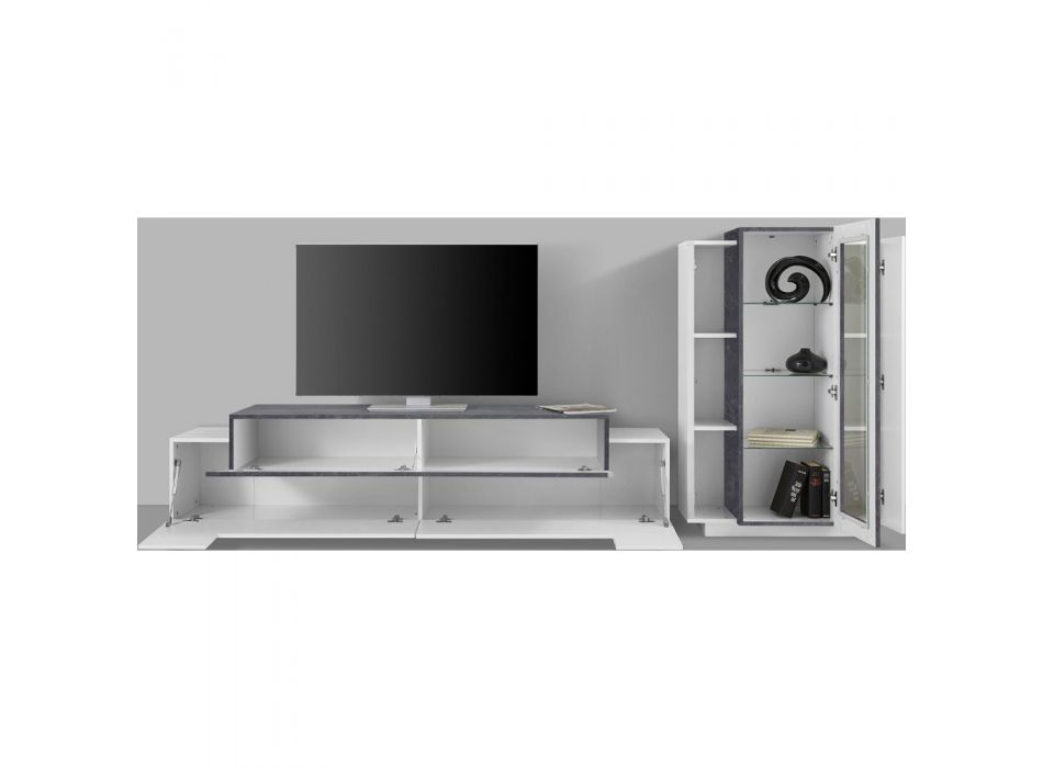Wohnzimmermöbel TV-Ständer und Led in Glossy White Wood 3 Finishes - Therese Viadurini