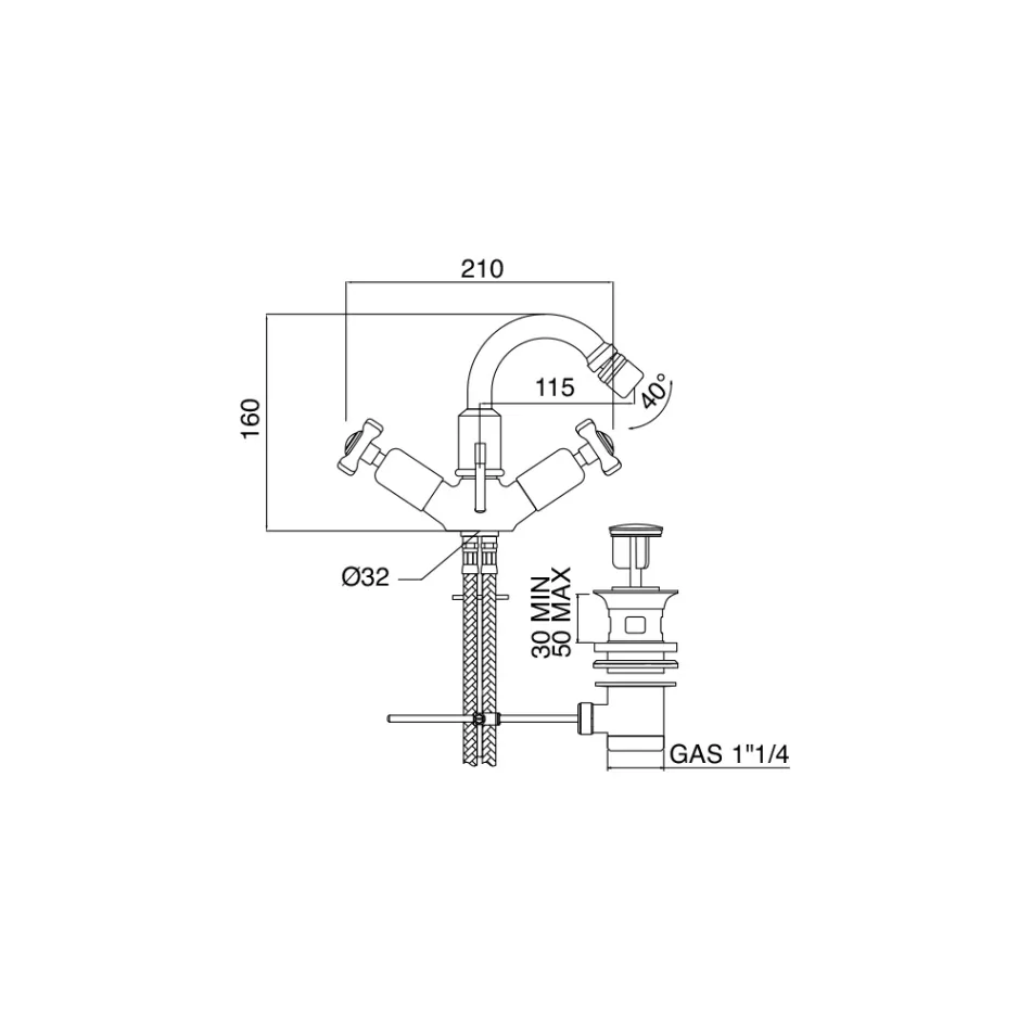 Einloch-Bidet aus schwerem Messing mit Ablaufgarnitur, hergestellt in Italien – Polignano Viadurini