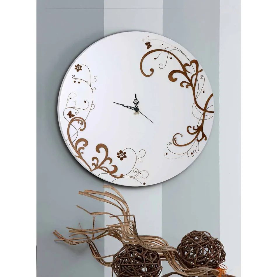 Moderne und runde Holzwanduhr mit saisonalen Designdekoren Viadurini