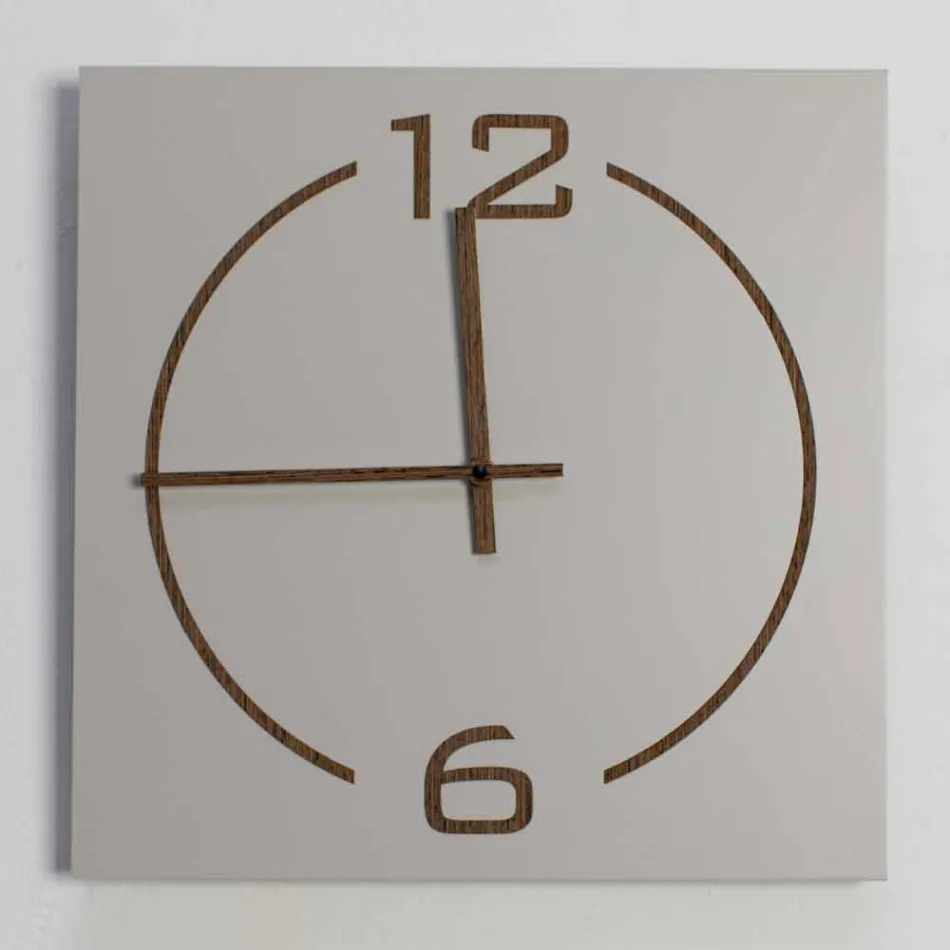 Wanduhr mit quadratischem und modernem Design in beige und braunem Holz - Tabata Viadurini