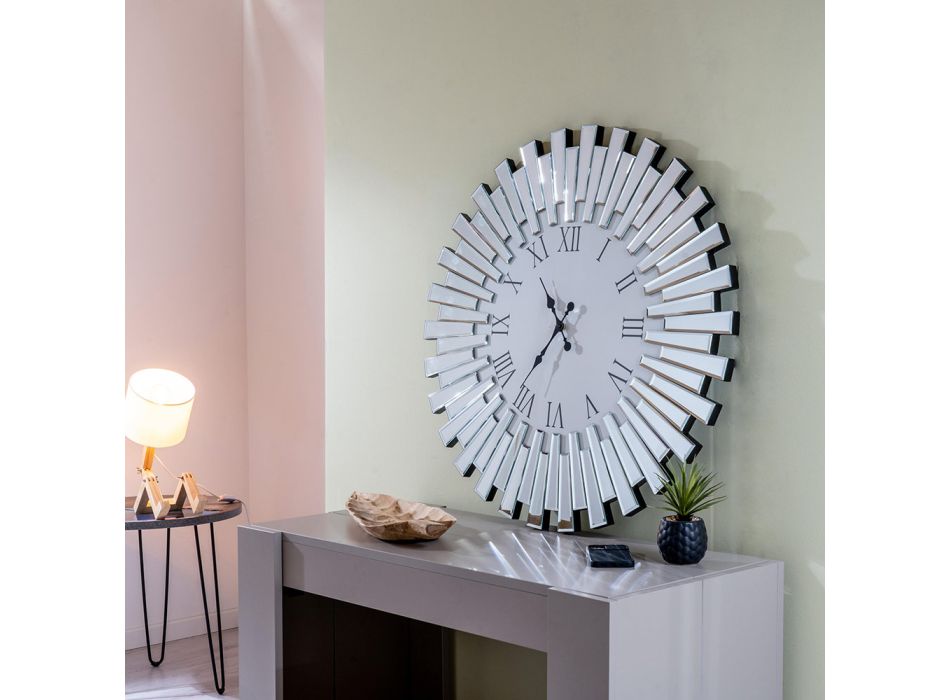 Runde dekorative Wanduhr aus MDF und Spiegelglas - Tosco Viadurini