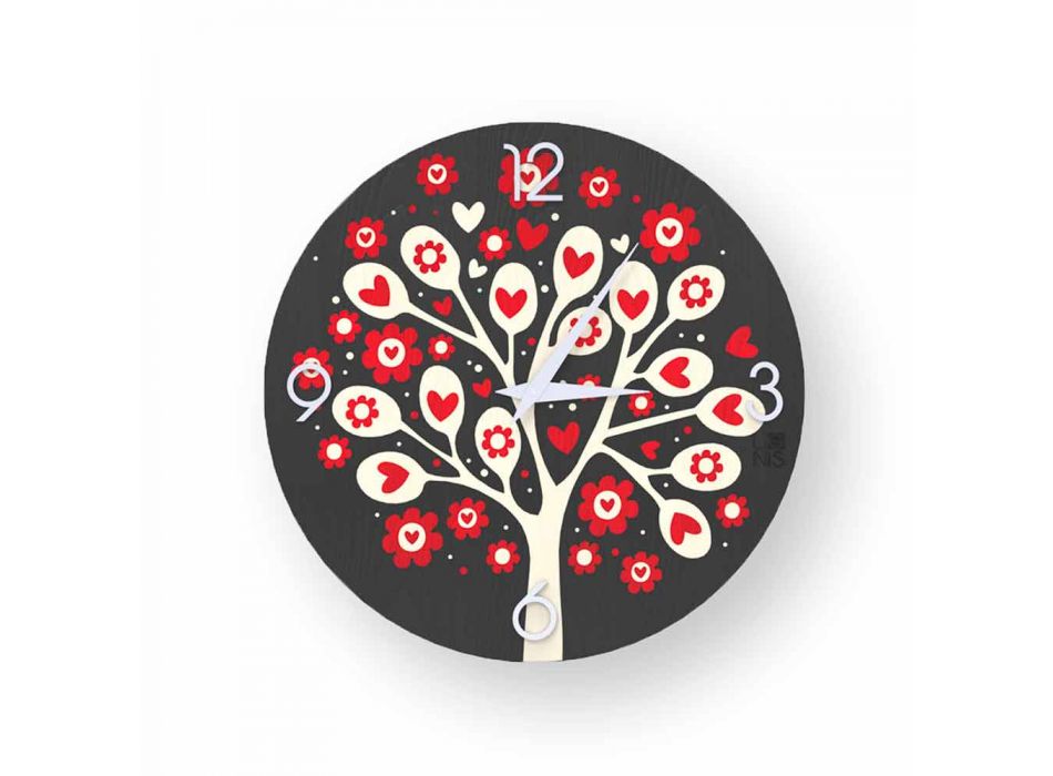 Baum des Herzens Wand Design Uhr aus Holz, hergestellt aus Italien Viadurini